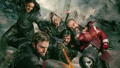 Imagem promocional do filme Thunderbolts (2025), mostrando os personagens principais em ação durante uma batalha em meio a escombros, com expressão de combate e armas em punho.