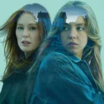 Julianne Moore e Sydney Sweeney em imagem promocional do thriller Echo Valley (2025), com montagem artística que insere uma paisagem rural sobre os rostos das protagonistas.