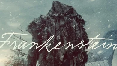 Criatura de Frankenstein em cenário nevado no pôster oficial do filme de Guillermo del Toro, estrelado por Oscar Isaac.
