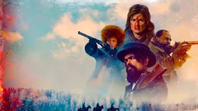 Pôster promocional do filme Resgate Suicida (The Thicket) 2024 com Peter Dinklage, Juliette Lewis e elenco em cena dramática de faroeste