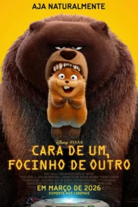 Pôster de “Cara de Um, Focinho de Outro”, nova animação da Pixar dirigida por Daniel Chong, com estreia marcada para março de 2026.