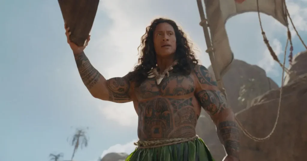 Dwayne Johnson como Maui no live-action de Moana (2026), cena do trailer de moana (2026)