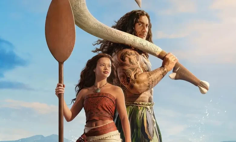 Catherine Laga’aia e Dwayne Johnson como Moana e Maui no live-action de Moana (2026), adaptação da animação da Disney