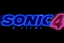 teaser de Sonic 4: O Filme com logo neon azul e rosa revelando o primeiro teaser do filme com Jim Carrey e James Marsden