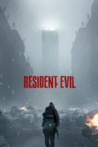 Pôster oficial de Resident Evil (2026) mostra personagem armado caminhando por rua nevada tomada por carros destruídos e infectados nos telhados