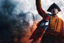 William Franklyn-Miller como George Washington em cena de batalha no filme George Washington (2026)