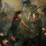 Cena promocional de "The Old Guard 2" (2025), com personagens em combate, destacando ação intensa do filme da Netflix.