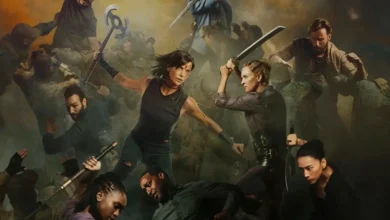 Cena promocional de "The Old Guard 2" (2025), com personagens em combate, destacando ação intensa do filme da Netflix.