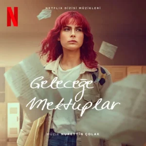 Capa da trilha sonora da minissérie Cartas do Passado, da Netflix, com a personagem principal cercada por cartas ao vento.