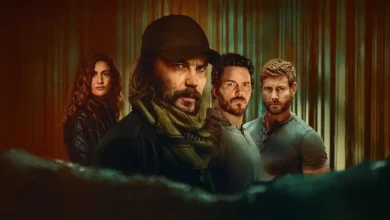 Pôster da série A Lista Terminal: Lobo Negro (The Terminal List: Dark Wolf) com Chris Pratt (no centro) e o elenco principal, incluindo Taylor Kitsch, Rona-Lee Shimon e Tom Hopper.