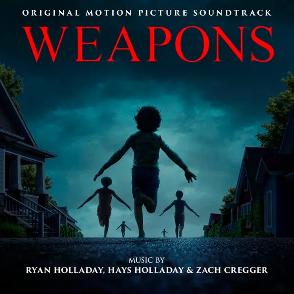Trilha sonora original do filme Weapons (2025) Capa da trilha sonora de A Hora do Mal (Weapons), com crianças correndo em uma rua suburbana ao entardecer