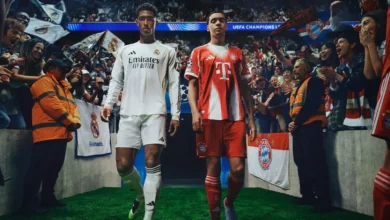 Jogadores de Real Madrid e Bayern de Munique entrando em campo, representando a atmosfera do game com a trilha sonora de EA Sports FC 26.