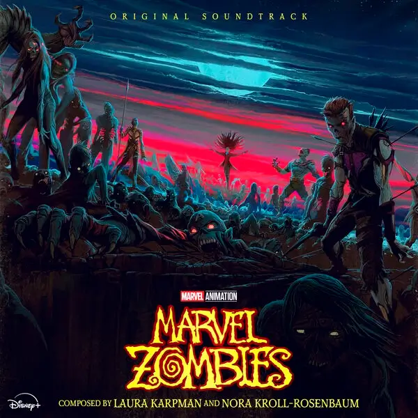 Capa oficial da trilha sonora de Marvel Zumbis (Marvel Zombies), série animada da Marvel Studios disponível no Disney Plus.
