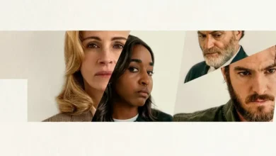 Imagem promocional da minissérie Depois da Caçada (After the Hunt), estrelada por Julia Roberts, Ayo Edebiri, Andrew Garfield e Michael Stuhlbarg.