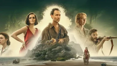 Imagem promocional do filme Eden (2025), dirigido por Ron Howard, com Jude Law, Vanessa Kirby, Sydney Sweeney, Daniel Brühl e Ana de Armas em destaque.