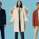 Seth Rogen, Keanu Reeves e Aziz Ansari em imagem promocional do filme Quando o Céu se Engana (Good Fortune), comédia e fantasia dirigida por Ansari.