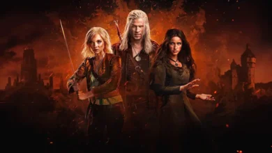 Liam Hemsworth, Freya Allan e Anya Chalotra em cena promocional de The Witcher - Temporada 4, nova fase da série The Witcher 4 da Netflix.