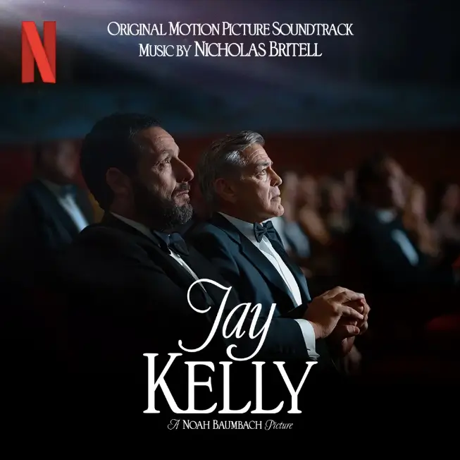 Capa da trilha sonora de Jay Kelly (2025), com George Clooney e Adam Sandler, composta por Nicholas Britell para o filme dirigido por Noah Baumbach.