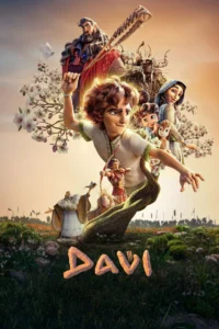 Pôster oficial de “Davi: Nasce Um Rei” (2025), mostrando o jovem Davi em destaque com outros personagens da animação ao fundo.