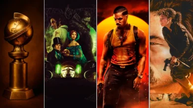 Montagem com cenas de Frankenstein, Pecadores e Uma Batalha Após a Outra, filmes indicados à categoria de Melhor Trilha Sonora Original do Globo de Ouro 2026.