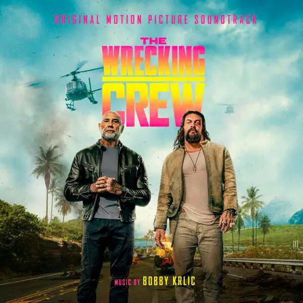 Capa da trilha sonora de Dupla Perigosa (2026), com Jason Momoa e Dave Bautista sob o título “The Wrecking Crew”.