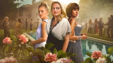 Elisabeth Moss, Kate Mara e Kerry Washington em cena da série Mulheres Imperfeitas (2026) ao lado de uma piscina