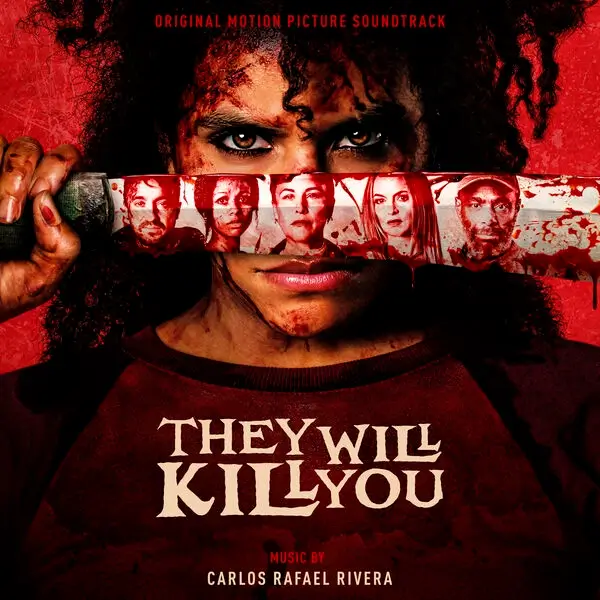 Capa da trilha sonora de Eles Vão Te Matar (They Will Kill You) com Zazie Beetz segurando faca ensanguentada