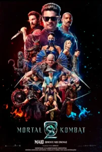 Pôster oficial de Mortal Kombat 2 (2026) com Karl Urban, Hiroyuki Sanada, Jessica McNamee e personagens icônicos do filme
