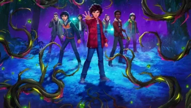 Personagens de Stranger Things enfrentam criaturas em floresta sobrenatural na série animada Stranger Things: Histórias de 85 da Netflix
