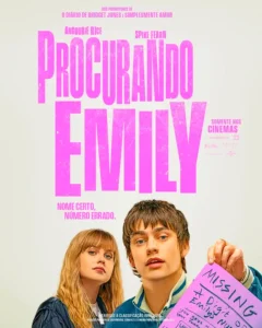 Pôster oficial de Procurando Emily (2026) com Angourie Rice e Spike Fearn em destaque na arte promocional do filme.