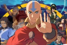 Imagem promocional de Avatar Aang: O Último Mestre do Ar (2026), com Aang em destaque ao centro, acompanhado por Katara, Sokka, Toph, Zuko e outros personagens principais da animação.