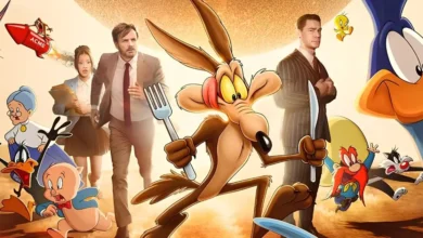 Coyote vs. ACME (2026): Wile E. Coyote em destaque ao lado de personagens Looney Tunes e atores do filme