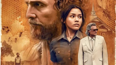 Matthew McConaughey, Kurt Russell e Angelina LookingGlass em cena de Os Rivais de Amziah King (2025)