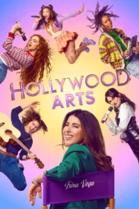 Hollywood Arts (2026) poster featuring Daniella Monet as Trina Vega alongside young performers holding microphones, a guitar, and an accordion against a colorful background.