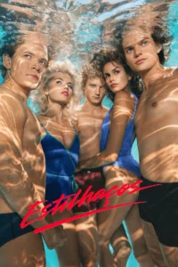 Pôster da série Estilhaços (2026), com Igby Rigney, Homer Gere, Kaia Gerber, Hayes Warner e Graham Campbell submersos em uma piscina.