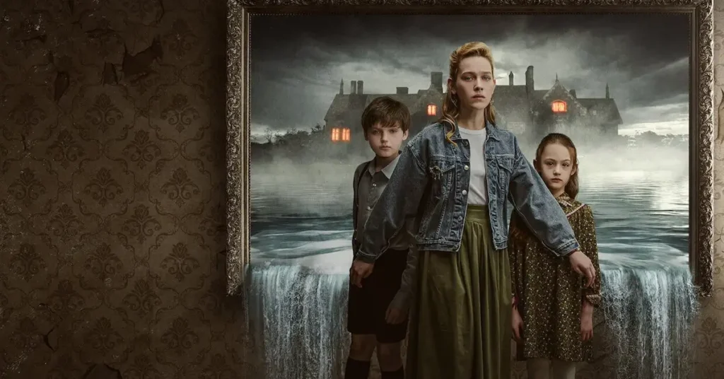 A Maldição da Mansão Bly com Victoria Pedretti ao lado de Benjamin Evan Ainsworth e Amelie Bea Smith