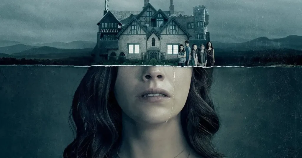 A Maldição da Residência Hill (2018) com a mansão e os personagens da série de terror da Netflix