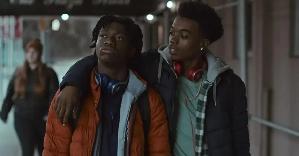 Elenco de Grand Army com Maliq Johnson e Jaden Jordan em cena da série