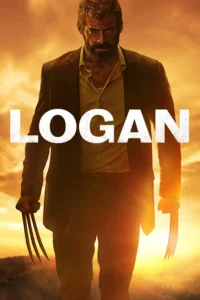 Poster de Logan (2017) Hugh Jackman como Logan, o Wolverine, em pôster do filme Logan (2017), com o personagem segurando suas garras de adamantium diante de uma paisagem iluminada por tons dourados.