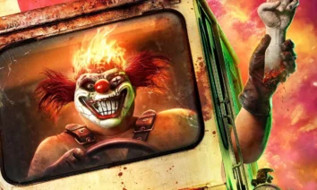 Palhaço com cabelo em chamas dirige caminhão ensanguentado em imagem promocional da 2ª temporada de Twisted Metal na HBO Max.
