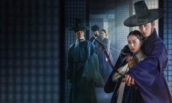 Imagem promocional da série coreana "Querido Hongrang", da Netflix, com Lee Jae-wook em destaque ao lado de atriz com arco e flecha, em figurino tradicional