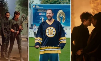 Montagem com cenas de The Old Guard 2, Um Maluco no Golfe 2 e a 2ª temporada de Sandman, lançamentos da Netflix em julho de 2025.
