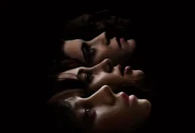 Ester Expósito, Mathilde Ollivier e Malena Villa com rostos alinhados na escuridão em imagem promocional do filme O Pranto do Mal (El llanto)