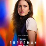 Pôster do filme Superman com Rachel Brosnahan como Lois Lane, olhando para o lado diante de um fundo colorido.