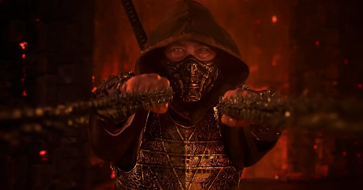mortal kombat 2 2025 Hiroyuki Sanada como Scorpion em cena intensa do trailer de Mortal Kombat 2 (2025)