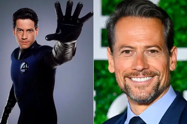 quarteto fantastico 2005 ioan gruffudd reed richards Ioan Gruffudd como Reed Richards em Quarteto Fantástico (2005) e o ator em 2025, vinte anos após o lançamento do filme.