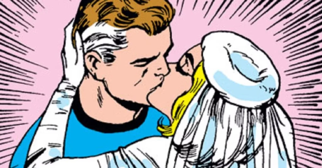 reed richards sue storm casamento Reed Richards e Sue Storm se beijam após o casamento nos quadrinhos da Marvel