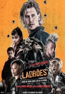 Pôster oficial de Ladrões (2025), filme de Darren Aronofsky estrelado por Austin Butler, Zoë Kravitz, Matt Smith, Vincent D’Onofrio, Liev Schreiber, D’Pharaoh Woon-A-Tai e Regina King, com estreia nos cinemas em 28 de agosto de 2025.