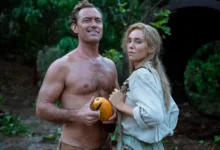 Jude Law e Vanessa Kirby em cena do filme Eden (2025), dirigido por Ron Howard