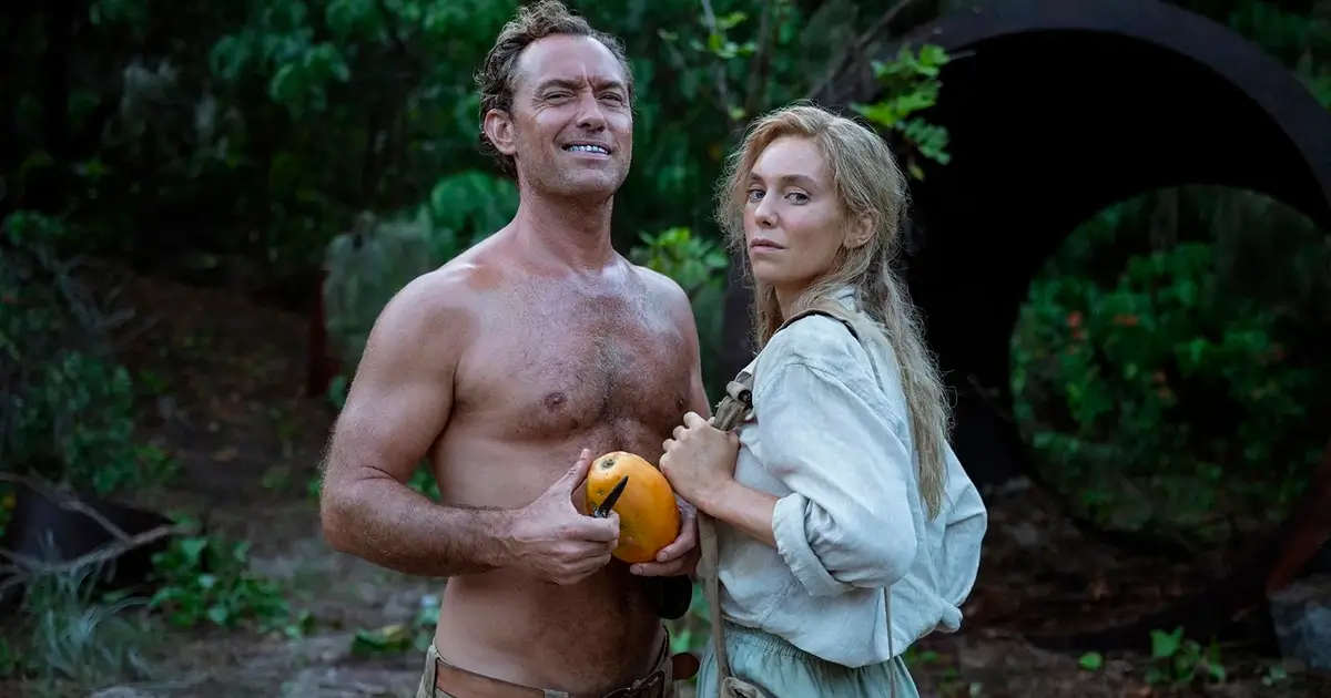 Jude Law e Vanessa Kirby em cena do filme Eden (2025), dirigido por Ron Howard
